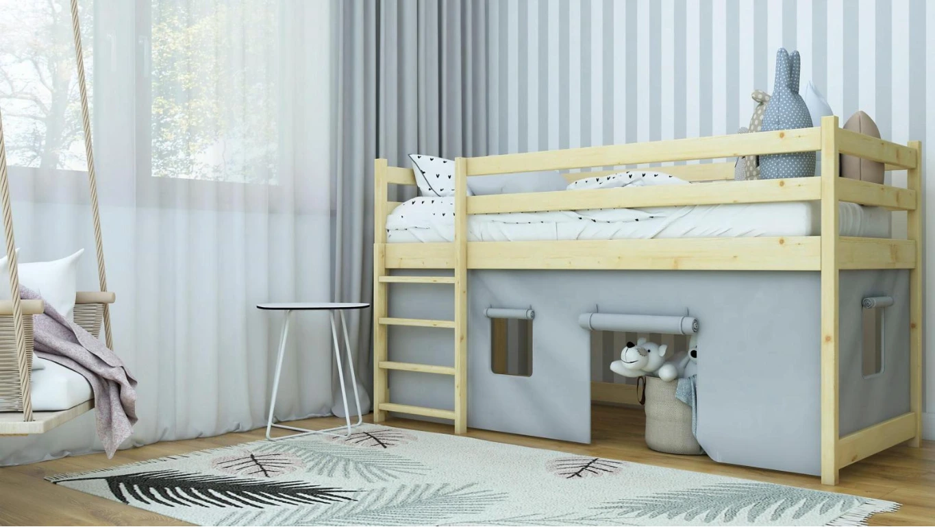 Dětská vyvýšená postel z masivu borovice PORTO - 200x90 cm - přírodní | e-shop MAXMAX.cz