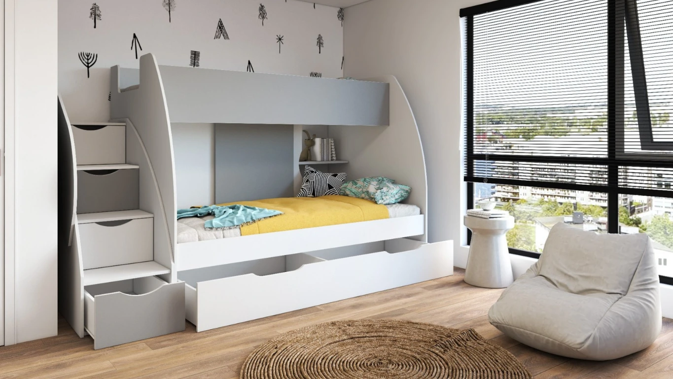 Dětská patrová postel MARTIN - 200x80 cm - bílá/šedá | e-shop MAXMAX.cz