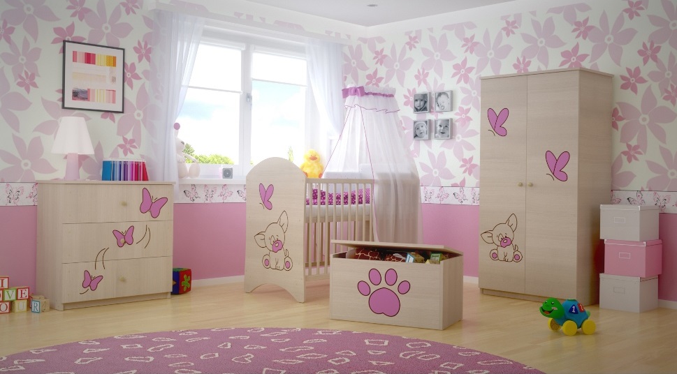 Dětská pokojová sestava s výřezem PEJSEK - růžová