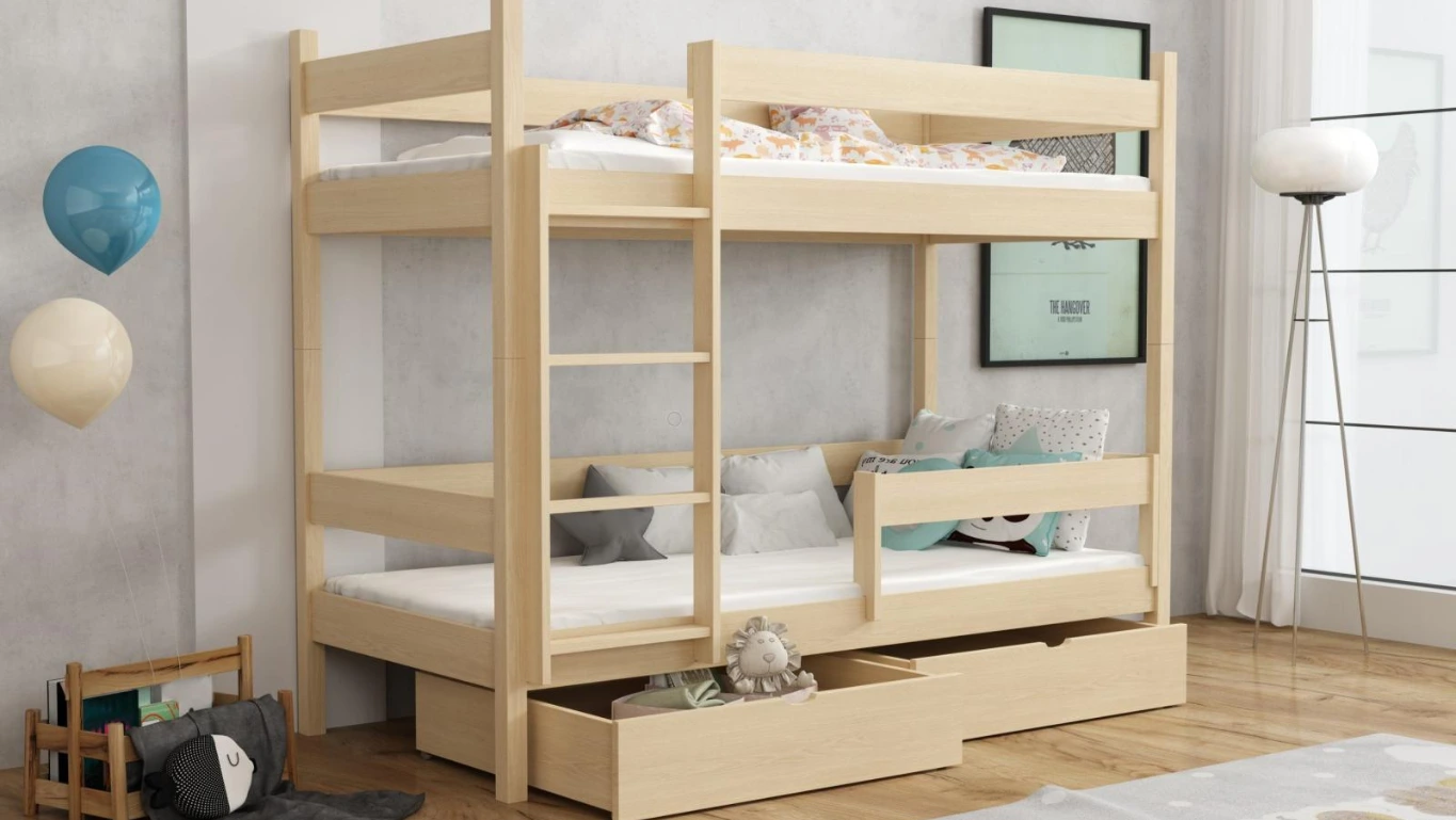Detská poschodová posteľ z masívu borovice LEGEND so šuplíkmi | MAXMAX.sk