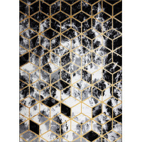 Kusový koberec Gloss 409A 82 3D cubes black/gold/grey