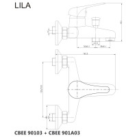 Vanová nástěnná baterie, Lila, 100 mm, bez příslušenství, chrom
