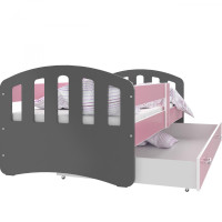 Dětská postel se šuplíkem HAPPY - 160x80 cm - růžovo-šedá