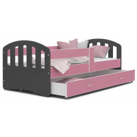 Dětská postel se šuplíkem HAPPY - 160x80 cm - růžovo-šedá
