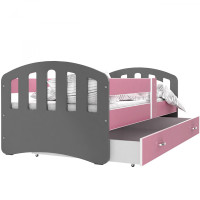 Dětská postel se šuplíkem HAPPY - 180x80 cm - růžovo-šedá