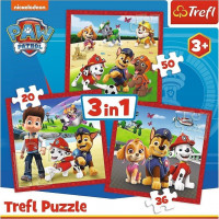TREFL Puzzle Tlapková patrola: Veselí pejsci 3v1 (20,36,50 dílků)