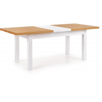 Jídelní stůl LEO - 160(250)x90x77 cm - rozkládací - bílý/dub medový