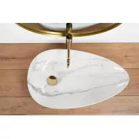 Keramické umyvadlo Rea GRETA 65 - dekor kamene - bílé/šedé lesklé
