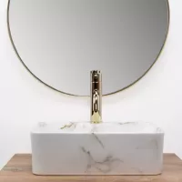 Keramické umyvadlo Rea KELLY MINI AIAX - dekor kamene - bílé/šedé lesklé