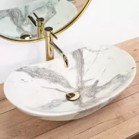 Keramické umyvadlo Rea ROYAL SAND - dekor kamene - bílé/šedé