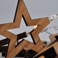 LED řetěz vánoční Hvězdy dřevěné - 10 LED - řetěz
