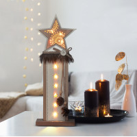 Vánoční LED dřevěná dekorace Hvězda