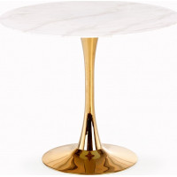 Jídelní stůl MARIO - 90x75 cm - bílý mramor/zlatý