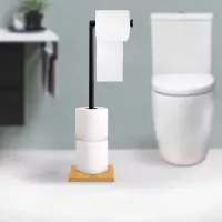 Držák toaletního papíru ROGE se zásobníkem - stojící - na 4 role - černý s bambusovou základnou