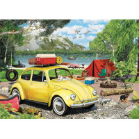 EUROGRAPHICS Puzzle v plechové krabičce Volkswagen Brouk v kempu 550 dílků