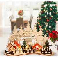 LED vánoční městečko s kostelem 30x19 cm