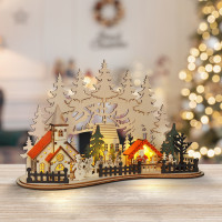 LED vánoční městečko s kostelem 30x19 cm
