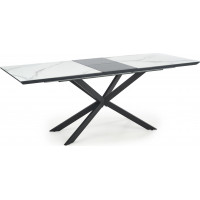 Jídelní stůl JAMIE - 160(200)x90x76 cm - rozkládací - bílý mramor/černý