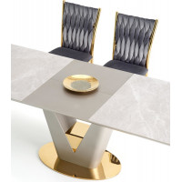 Jídelní stůl WILL - 160(220)x90x76 cm - rozkládací - světle šedý/zlatý