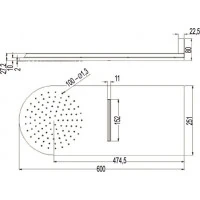 Sprchová dešťová hlavice s funkcí vodopádu - půlkulatá - 60x25,1 cm - nerezová