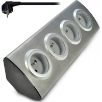 Prodlužovací přívod, 4 zásuvky, stříbrný, 1,5m, rohový design