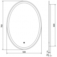 Oválné zrcadlo MEXEN ELZ 50x70 cm - s LED podsvícením a vyhříváním, 9802-050-070-611-00