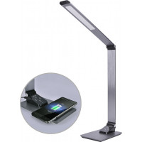 LED stolní lampička stmívatelná, 10W, indukční nabíjení, hliník, šedá