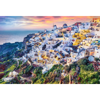 TREFL Sada 2v1 puzzle Nádherný ostrov Santorini, Řecko 1500 dílků s lepidlem