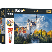 TREFL Sada 2v1 puzzle Zámek Neuschwanstein na podzim 1500 dílků s lepidlem