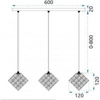 Stropní křišťálové svítidlo CUBONE 3 - obdélníkové - chromové