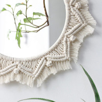 Kulaté zrcadlo s tkaným rámem BOHO 50 cm - bílé