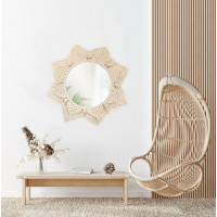 Kulaté zrcadlo s tkaným rámem BOHO 53 cm - bílé