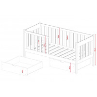 Dětská postel z masivu borovice ALICE se šuplíky - 200x90 cm - BÍLÁ