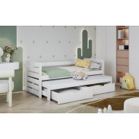 Dětská postel z masivu borovice TOMÁŠ s přistýlkou a šuplíky - 200x90 cm - bílá