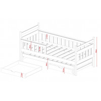 Dětská postel z masivu borovice DAMIAN s přistýlkou a šuplíky - 200x90 cm - BÍLÁ