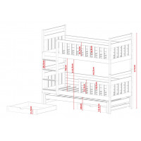 Dětská patrová postel z masivu borovice KLÁRA s přistýlkou a šuplíky - 200x90 cm - BÍLÁ