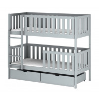 Dětská patrová postel z masivu borovice MICHAELA se šuplíky - 200x90 cm - ŠEDÁ