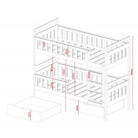 Dětská patrová postel z masivu borovice ZITA se šuplíky - 200x90 cm - BÍLÁ