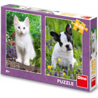 DINO Puzzle Buldoček a kotě 2x48 dílků