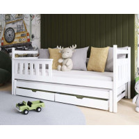 Dětská postel z masivu borovice DAMIAN s přistýlkou a šuplíky - 200x90 cm - BÍLÁ