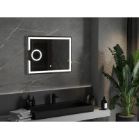 Obdélníkové zrcadlo MEXEN ONYX 80x60 cm - s LED podsvícením, zvětšovací lupou a vyhříváním, 9813-080-060-611-00