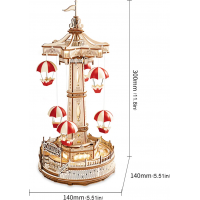 ROBOTIME Rokr Svítící 3D dřevěné puzzle Hrací skříňka: Parašutistická výsadková věž 184 dílků