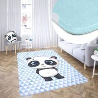 Dětský pěnový koberec PANDA trojúhelníky - 120x160 cm - modrý