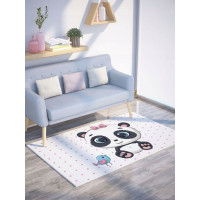 Dětský pěnový koberec PANDA puntíky - 100x150 cm - růžový