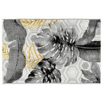 Kusový koberec JUNGLE listy - šedý/žlutý