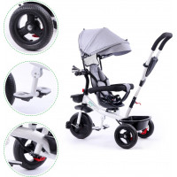 ECOTOYS Tříkolka se stříškou a vodící tyčí - šedá