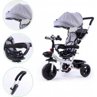 ECOTOYS Tříkolka se stříškou a vodící tyčí - šedá