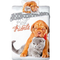 Dětské bavlněné povlečení BEST FRIENDS - Pes a kočka - 140x200 cm