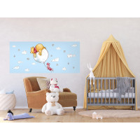 Dětská fototapeta DISNEY - Medvídek PÚ a prasátko letí na balónu - 202x90 cm