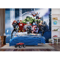 Dětská fototapeta MARVEL - Hrdinové Avengers v ulicích města - 360x270 cm